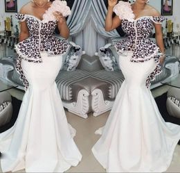 2019 Plus Size Africa Mermaid Prom Dress One Shoulder Lace Peplum Ruffles Aso Ebi Long Evening Dress Formal Wear Robe de soiree Cu9249516