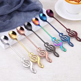 Spoons 7pcs/Lot 304 Stainless Steel Musical Note Milk Coffee Tea Stirring Spoon Set Sugar Ice Cream Mug Dessert Tableware