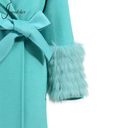 Jxwatcher High Quality Cashmere Coat Natural Fox Fur Collar Cuffs Winter Warm Solid Slim Long Trench Fall 2022 New Style Fashion