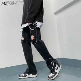 Men's Jeans Men Black Jeans Hole Side-slit Design Fashion Slim Denim Korean Style All-match Spring New dents Ins Casual Empire Popular L49