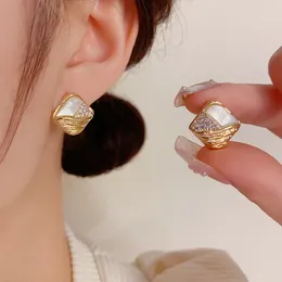 Stud Earrings Simple Elegant Fashionable And Metal Fritillaria Square With High Grade Cold Wind Instagram Design Earring