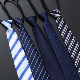 Mens Business Suit Zipper Tie Bridegrooms Wedding Blue Stripe Korean Black Lazy