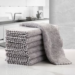5pcs Bamboo Charcoal Dish Towel Fine Fibre Scouring Pad Kitchen Rag Dipped in Oil And Thickened to Absorb Water to Wipe Hands