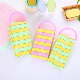 Exfoliating Washcloth Extra Long Super Absorbent Quick Dry Rich Foam Handle Design Bathroom Shower Use Body Back Scrubber Towel