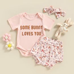 Ma&Baby 0-24M Easter Newborn Infant Toddler Baby Girl Clothes Sets Letter Rabbit Print Romper Shorts Bow Headband Outfits D01