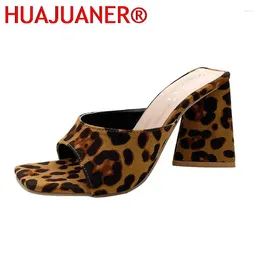 Slippers Platform Square Toe Sandals Open High Heels Party Fashion Leopard Print Summer Female Pumps 2024 Sexy Large Size 35-43