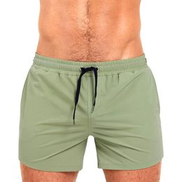 Men's Tight Short Swimwear Swim Trunks Quick Dry Solid Board Shorts Beach Pants Bathing Suits With Pockets and Mesh Lining