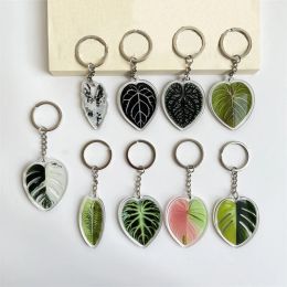 Rare Plant Acrylic Keychain Leaf Shape Smooth Key Chain Anthurium Plant Mom Gift Accessories For Car Bag Charm Keyring Holder