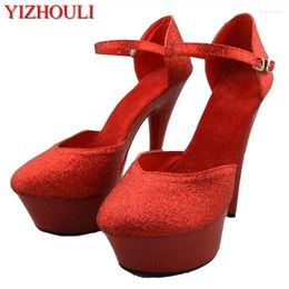 Dance Shoes Red Sequins Wedding Party Platform 6 Inch Stiletto 15 Cm Sexy High Heel Women's