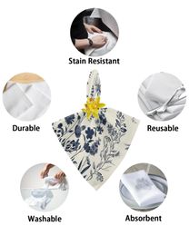 Flowers Foliage Dragonflies Vintage Table Napkins Set Dinner Handkerchief Towel Napkins Cloth for Wedding Party Banquet