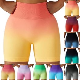 Women's Shorts Women Sports Casual High Wasted Legging Gradient Colour Fitness Workout Yoga Stretch Seamless Wrapped Hip