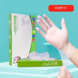 100PCS Disposable GLOVES Thickened Style Box Rransparent Strong and Durable TPE Food Grade Catering Takeaway Household Hand Film