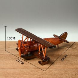 Wooden Aeroplane Model Handmade DIY Retro Ornament Home Desktop Solid Wood Aircraft Ornament Handicraft Toy Gift Collection