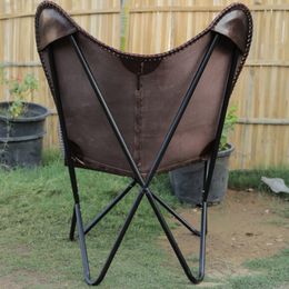 Vintage Leather Butterfly Chair Home Decor Living Room Handmade Dark Brown Chair