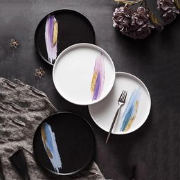 Plates Nordic Minimalist Ceramic Flat Plate Family Breakfast Western Style Steak Art Dinner Tableware Afternoon Tea