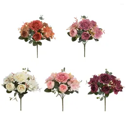 Decorative Flowers Artificial Bouquet Fake Heads Roses Home Display Light