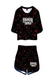 Summer Women039s Sets Stranger Things 3 3D Printed Short Sleeve Crop Top Shorts Sweat Suits Women Tracksuits Two Piece Outfit1629982