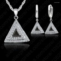 Necklace Earrings Set Top Selling 925 Sterling Silver Jewelry 18 Inches Chain Pendant / Earring CZ For Women Wedding Gift