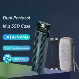 Enclosure M.2 to USB 3.1 NVMe SATA SSD Case, M.2 PCIe Dual Protocol SATA M2 SSD Adapter for 2230 2242 2260 2280 NVMe/SATA M.2 SSD RTL9210B