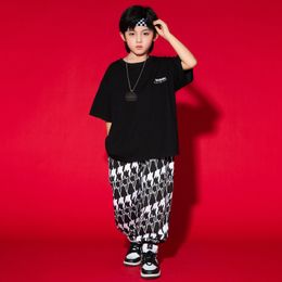 2023 Kids Hip Hop Dance Clothes Short Sleeves Tops Pants Boys Street Dance Outfit Girls Jazz Performance Suit Stage Wear BL10162