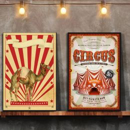 Vintage Circus Poster Clown Magician Animals Canvas Painting Amusement Artwork Prints for Bar Club Cafe Home Decor