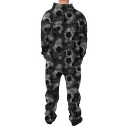 Men Onesie Zipper Pijama Hooded Pyjamas Sleepwear Overall Onepiece Halloween Skull Print Jumpsuit