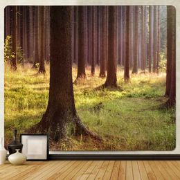 Tapestry Forest Decor Tapestries Nature Sunshine Scenery Boho Room Beach Towel Picnic Mat Yoga Bedroom Home R0411
