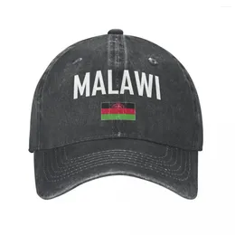 Ball Caps Men Baseball Cap MALAWI Flag And Font Charcoal Washed Denim Classic Vintage Cotton Dad Trucker Hat Unisex Adult