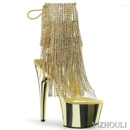 Dance Shoes Party Runway 6-inch Rhinestone Vamp Boots 15cm Electroplated Stiletto Heels Sexy Princess Pole Dancing