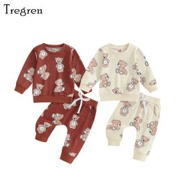 Trousers Tregren 03Y Toddler Baby Spring Fall Outfit Cute Cartoon Bear Print Long Sleeve Sweatshirt Pants 2pcs Set for Infant Boys Girls