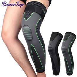 BraceTop 1 PC Elastic Knee Support Pressure Bandage Volleyball Long Knee Pads Silicone Kneepad Covers Sports Knee Brace Sleeves