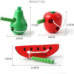 Baby Wooden Puzzle Worm Eat Fruit Apple Pear Funny Wooden Threading Toys Montessori Educational Toys For Children