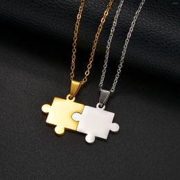 Pendant Necklaces 2pcs Men Women Couple Puzzle Necklace Stainless Steel Link Chain Gold Silver Color Set Jewelry For Lovers