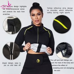 LAZAWG Women Sauna Jacket for Weight Loss Zipper Thin Sweat Top Long Sleeve Fat Burner Body Shaper Exercise Workout Sportwear