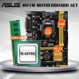 Motherboards LGA 1150 Motherboard kit ASUS H81MC with Core I54570S cpu+DDR3 8GB 1660MHZ RAM SATA III USB 2.0 VGA Micro ATX