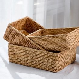 Minimalist Home Rattan Storage Basket Rectangular Woven Vietnam Bamboo Woven Basket Box Sundries Sorting Clothing Storage Box