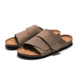 Classic Men/Women Cork Slippers Nubuck Leather Shoes Ladies Clog Slides Flats Heel Sandals Caual Outside Flipflops Couples Shoes