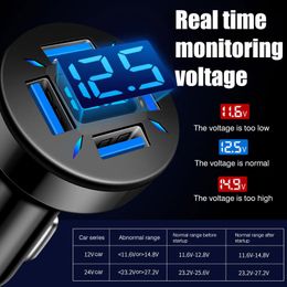 4 in 1 USB Car Charger Fast Charging Adapter LED Display Portable Universal Phone Charger Automotive Interior Accessories