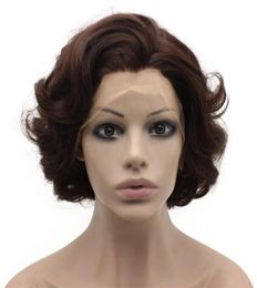 Short Curly Dark Brown Synthetic Lace Front Stylish Wig0125463544