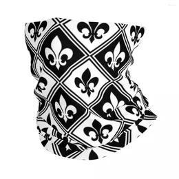 Bandanas Black Fleur De Lis And Diamond Pattern Bandana Neck Warmer Winter Ski Tube Scarf Gaiter Fleur-De-Lys Lily Floral Face Cover