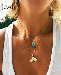 Mystical Mermaid Pendant Necklace Gold Whale Tail Water Droplets Stone Charm Choker Necklaces Collar For Women Boho Jewelry9406086