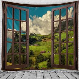 Decoration Tapestries 3D Window Tapestry View Hippie Wall Boho Style Bedroom Dorm Art Home Decor R0411