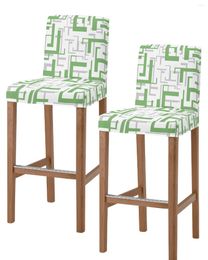 Chair Covers Art Geometry Green Grey Bar Stool Elastic Short Backrest Seats Protector For Home Dining Room