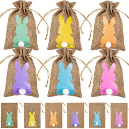 12pcs Linen Easter Gift Bag Spring Easter party Favour Rabbit Pouch Bunny Candy Cookie Packing Bag Kids Birthday Party Decoration