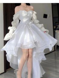 Casual Dresses 2024 Spring Elegant White Off Shoulder Fairy Dress Chic Princess Puff Mesh Fashion Party