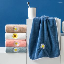 Towel 34x74cm Soft Coral Fleece Daisy Flower Embroidery Absorbent Quick Dry Hand Bathroom Wash Face Cloth