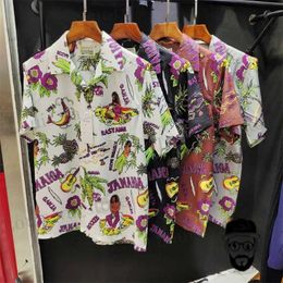 Men's T-Shirts 23ss New WACKO MARIA Shirt Hawaiian Short Slve Loose Cuban Collar Shirt mens shirts T240411