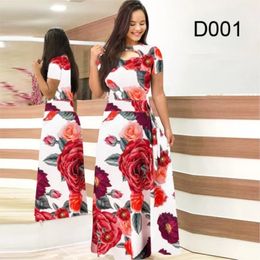 Elegant Spring Womens Dress Casual Fashion Floral Print Short Sleeve Super Long Hollow Out Dresses 240411