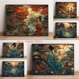 Traditional Asian Art Posters Manga Landschape China Canvas Painting HD Print Abstract Wall Art Picture for Room Home Decoration