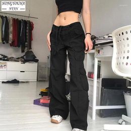 Women's Jeans Cargo Pants Low Waist Baggy Y2K Autumn Streetwear Retro Gray Black Oversized Trousers Casual Loose Sweatpants